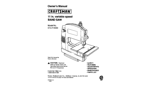 Craftsman Saw 315.2145 User Manual