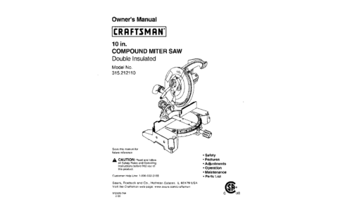 Craftsman Saw 315.21211 User Manual