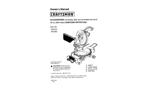 Craftsman Saw 315.2121 User Manual