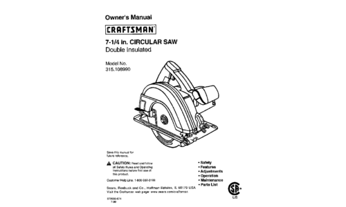 Craftsman Saw 315.10899 User Manual