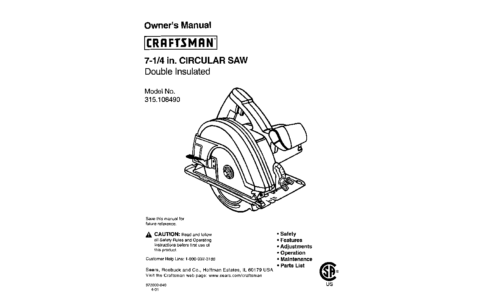 Craftsman Saw 315.10849 User Manual