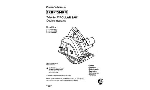 Craftsman Saw 315.10833 User Manual