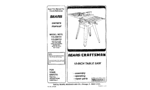 Craftsman Saw 113.298721, 113.298761 User Manual