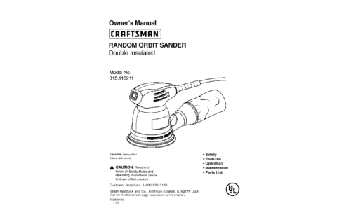 Craftsman Sander 315.116211 User Manual