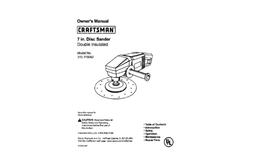 Craftsman Sander 315.115042 User Manual