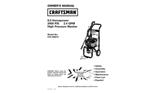 Craftsman Pressure Washer MGP-769010 User Manual