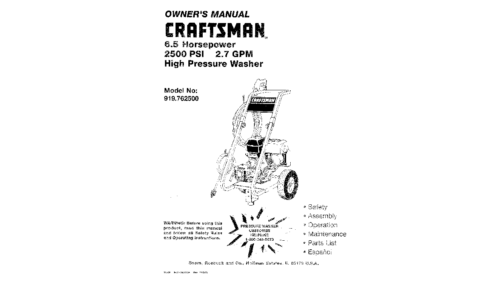 Craftsman Pressure Washer MGP-762500A User Manual