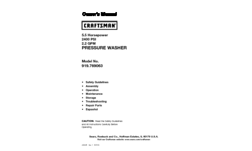 Craftsman Pressure Washer 919.769063 User Manual