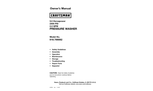 Craftsman Pressure Washer 919.769062 User Manual