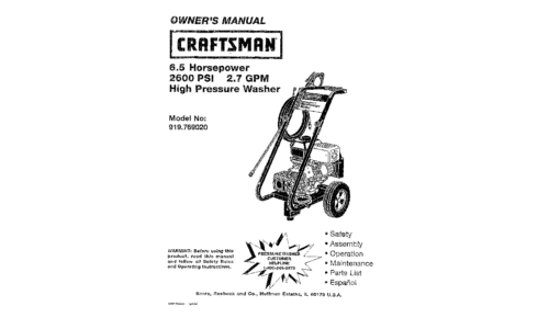 Craftsman Pressure Washer 919.76902 User Manual