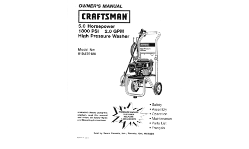 Craftsman Pressure Washer 919.679180 User Manual