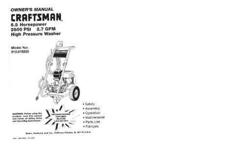 Craftsman Pressure Washer 919.678250 User Manual