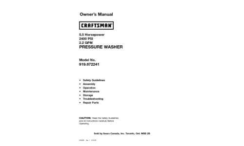 Craftsman Pressure Washer 919.672241 User Manual