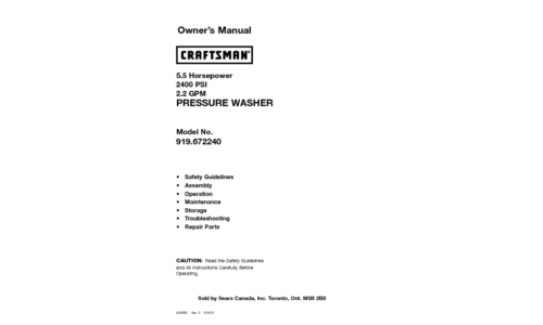 Craftsman Pressure Washer 919.672240 User Manual