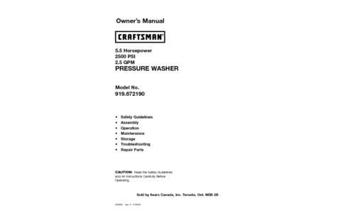 Craftsman Pressure Washer 919.672190 User Manual