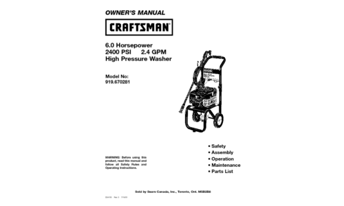 Craftsman Pressure Washer 919.670281 User Manual