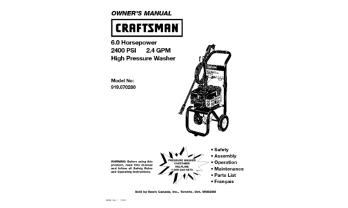 Craftsman Pressure Washer 919.670280 User Manual