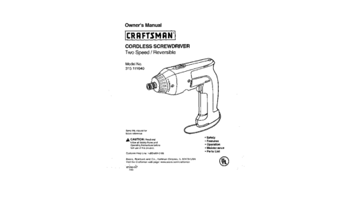 Craftsman Power Screwdriver 315.111640 User Manual