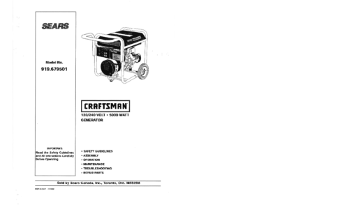 Craftsman Portable Generator 919.679501 User Manual