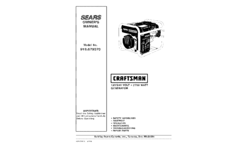 Craftsman Portable Generator 919.67937 User Manual