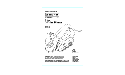 Craftsman Planer 172.26729 User Manual