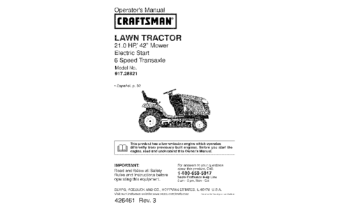 Craftsman Lawn Mower YT 3000 User Manual