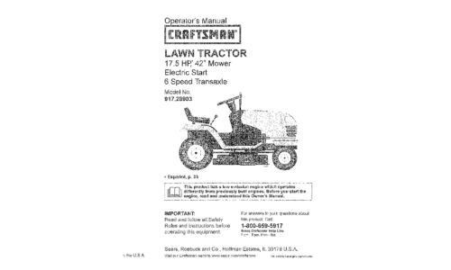 Craftsman Lawn Mower LTS 1500 User Manual