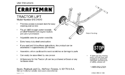 Craftsman Lawn Mower Accessory 610.24610 User Manual