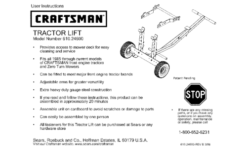 Craftsman Lawn Mower Accessory 610.24600 User Manual