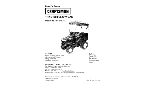 Craftsman Lawn Mower Accessory 486.24275 User Manual