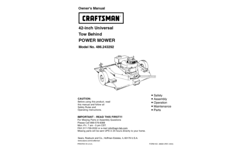 Craftsman Lawn Mower 486.243292 User Manual