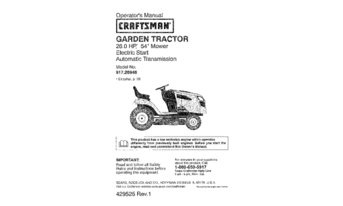 Craftsman Lawn Mower 28948 User Manual