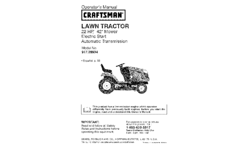 Craftsman Lawn Mower 28934 User Manual