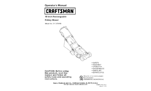 Craftsman Lawn Mower 247.370480 User Manual