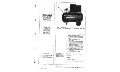 Craftsman Air Compressor 176120 User Manual