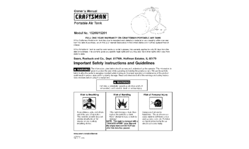 Craftsman Air Compressor 15200 User Manual