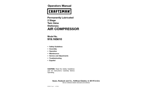 Craftsman 919.165610 Operators Troubleshooting Guide