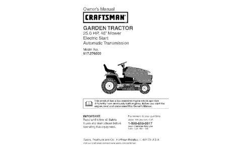 Craftsman 917.276020 Garden Tractor User Manual