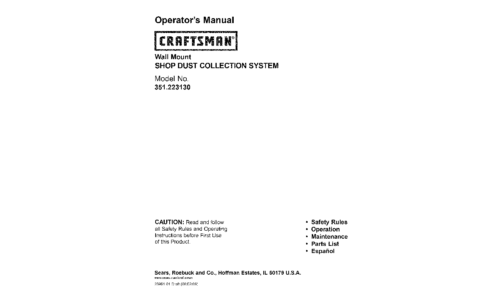 Craftsman Dust Collector 351.223130 User Manual