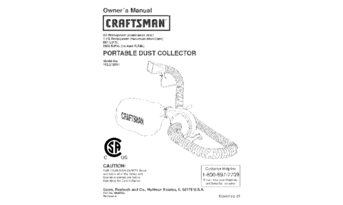 Craftsman Dust Collector 152.213351 User Manual