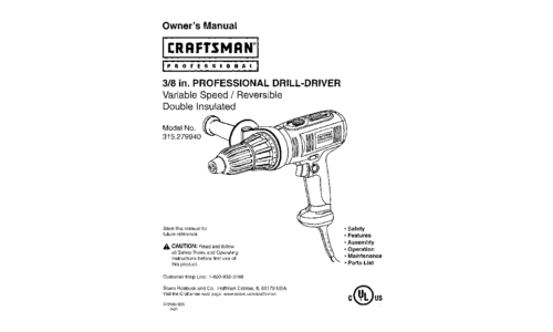 Craftsman Drill 315.27994 User Manual