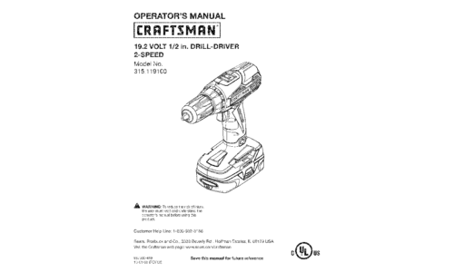 Craftsman Drill 315.1191 User Manual