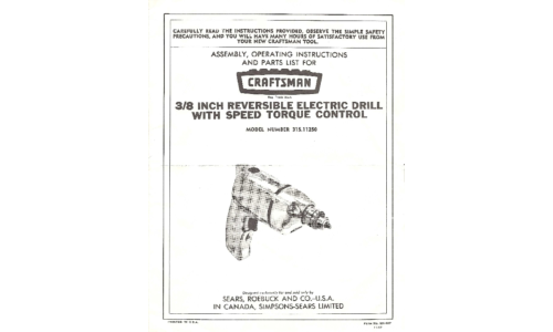 Craftsman Drill 315.11250 Manual