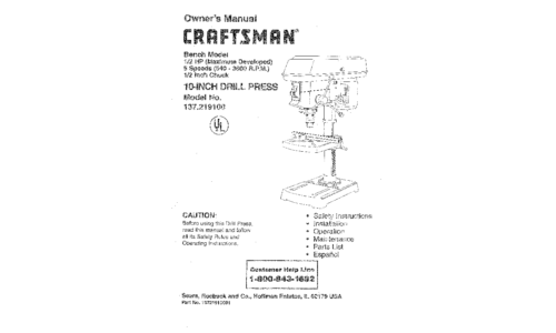 Craftsman Drill 137.2191 User Manual