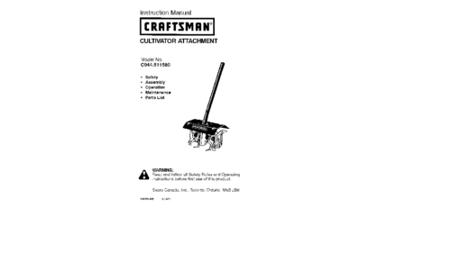 Craftsman Cultivator 51158 User Manual