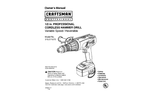 Craftsman Cordless Drill 315.27127 User Manual