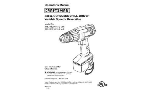 Craftsman Cordless Drill 315.1152 User Manual