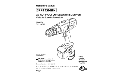 Craftsman Cordless Drill 315.11461 User Manual