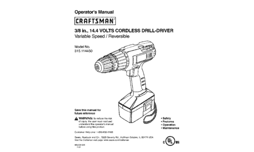 Craftsman Cordless Drill 315.11445 User Manual