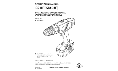 Craftsman Cordless Drill 11551 User Manual